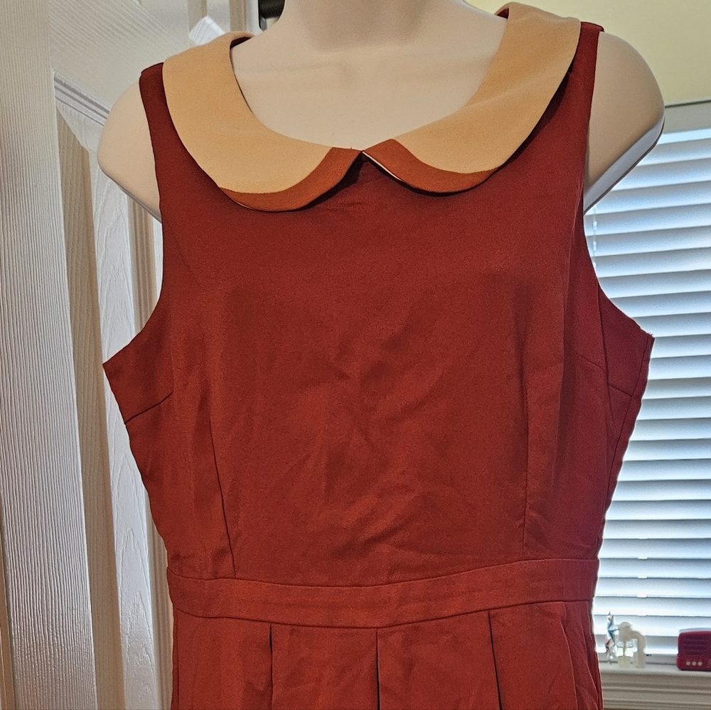 Doe & Rae Red Dress with Tan Collar